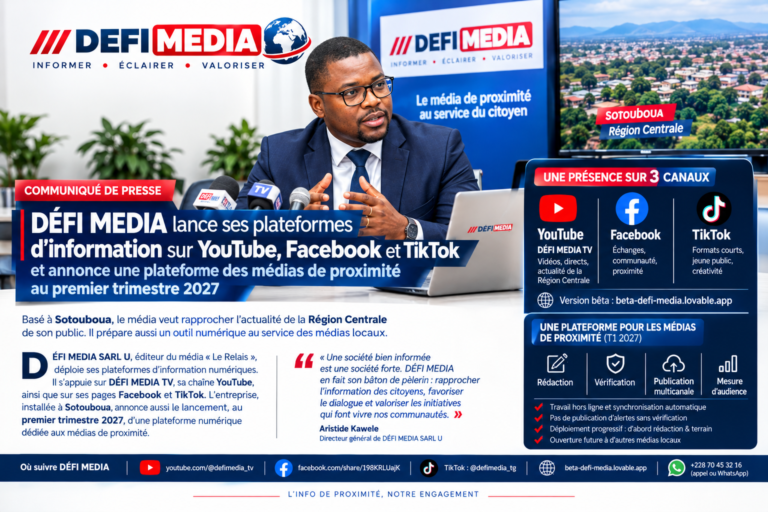 Sotouboua : Défi Média lance Défi Média TV et ses plateformes d&rsquo;information sur YouTube, Facebook et TikTok